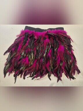 Feather Trim Mini Skirt Pink and Black 2XL Dance Skirt Costume (P58)